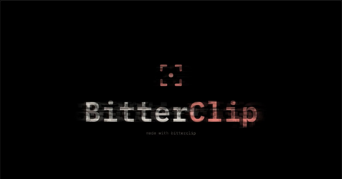 Signature Studio full-screen lab showing a BitterClip wordmark opener mid-animation on a dark stage.